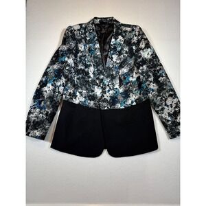 Grace Elements Women's Blazer Jacket Abstract Print Size 14 Black